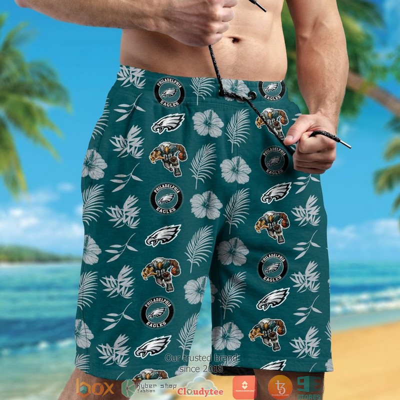 Philadelphia Eagles Hibiscus Leaf Pattern Hawaiian Shirt short 1 2 3 4