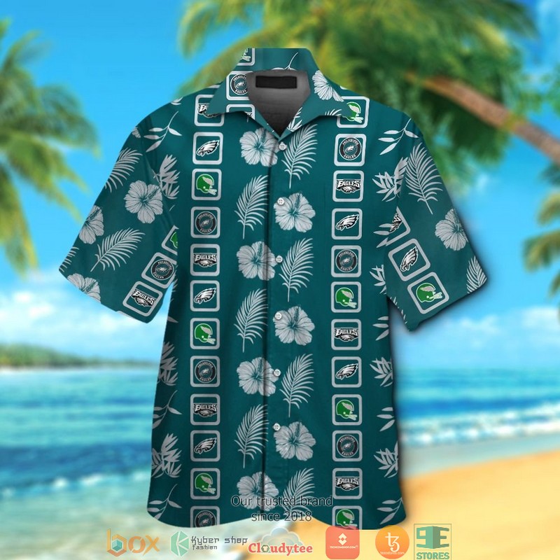 Philadelphia Eagles Hibiscus Leaf Square Pattern Hawaiian Shirt short