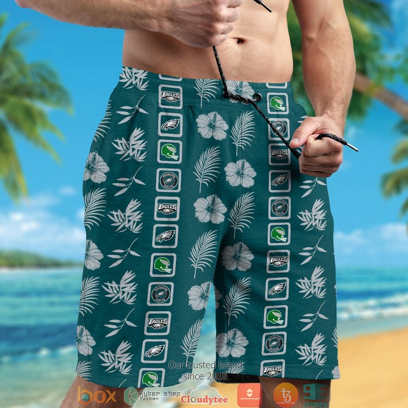 Philadelphia Eagles Hibiscus Leaf Square Pattern Hawaiian Shirt short 1 2 3 4