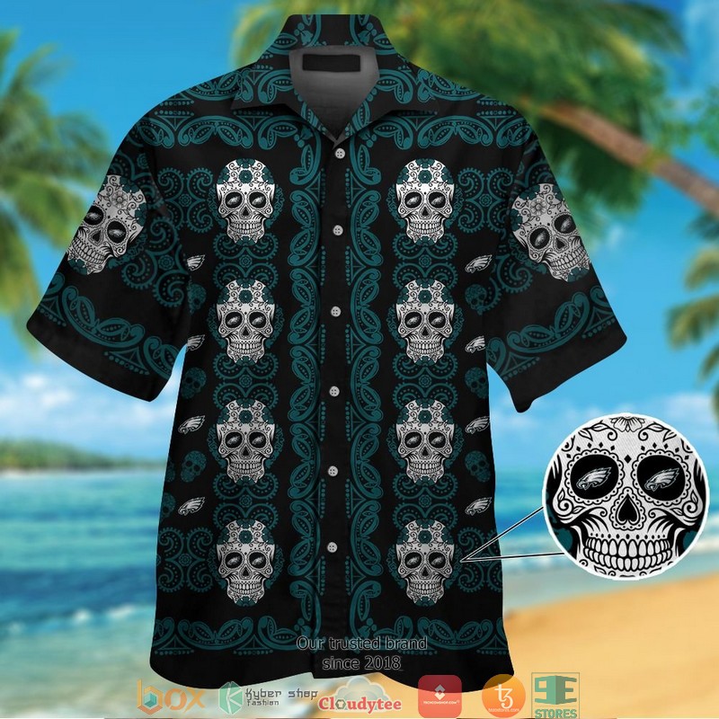 Philadelphia Eagles Small Sugar Skull Hawaiian Shirt short