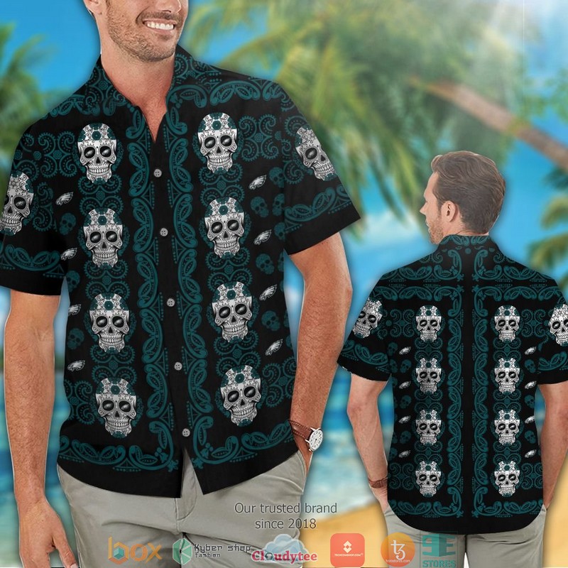 Philadelphia Eagles Small Sugar Skull Hawaiian Shirt short 1