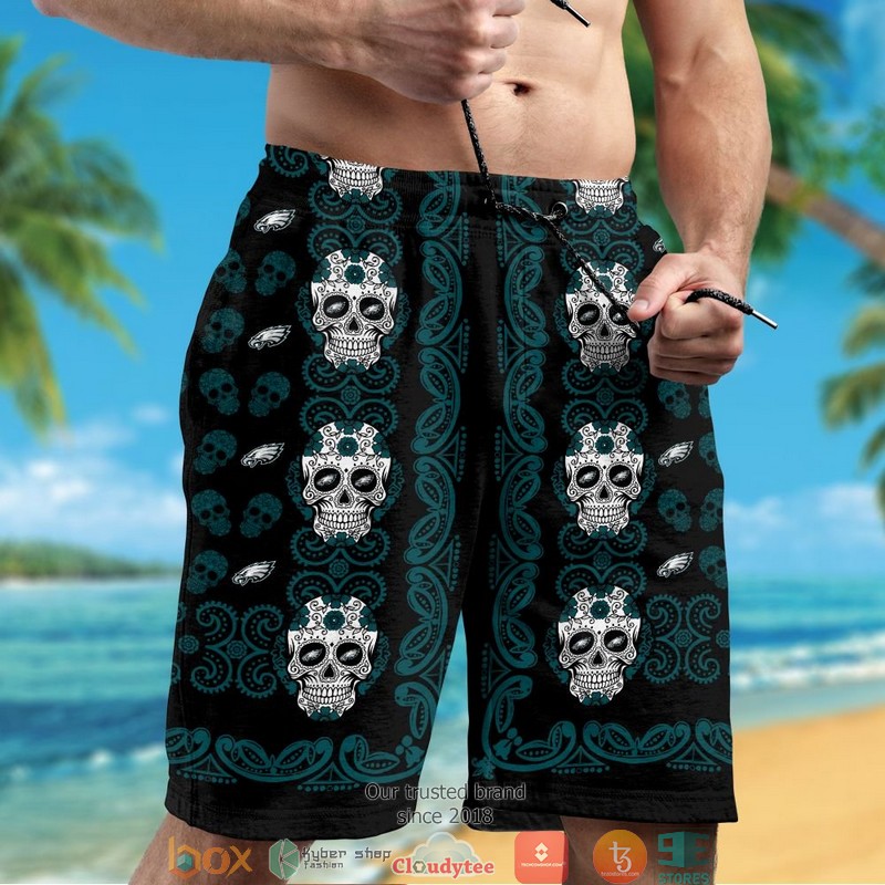 Philadelphia Eagles Small Sugar Skull Hawaiian Shirt short 1 2 3 4