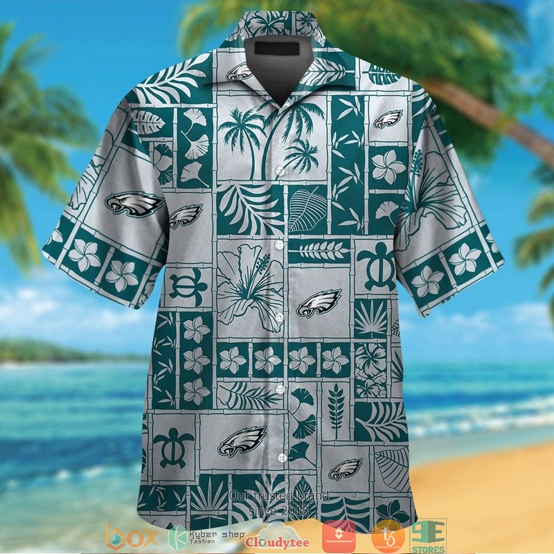 Philadelphia Eagles hibiscus leaf fish square pattern Hawaiian Shirt short