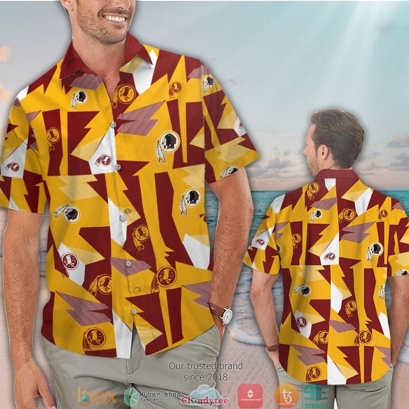 Washington Redskins Red yellow pattern Hawaiian Shirt Short 1