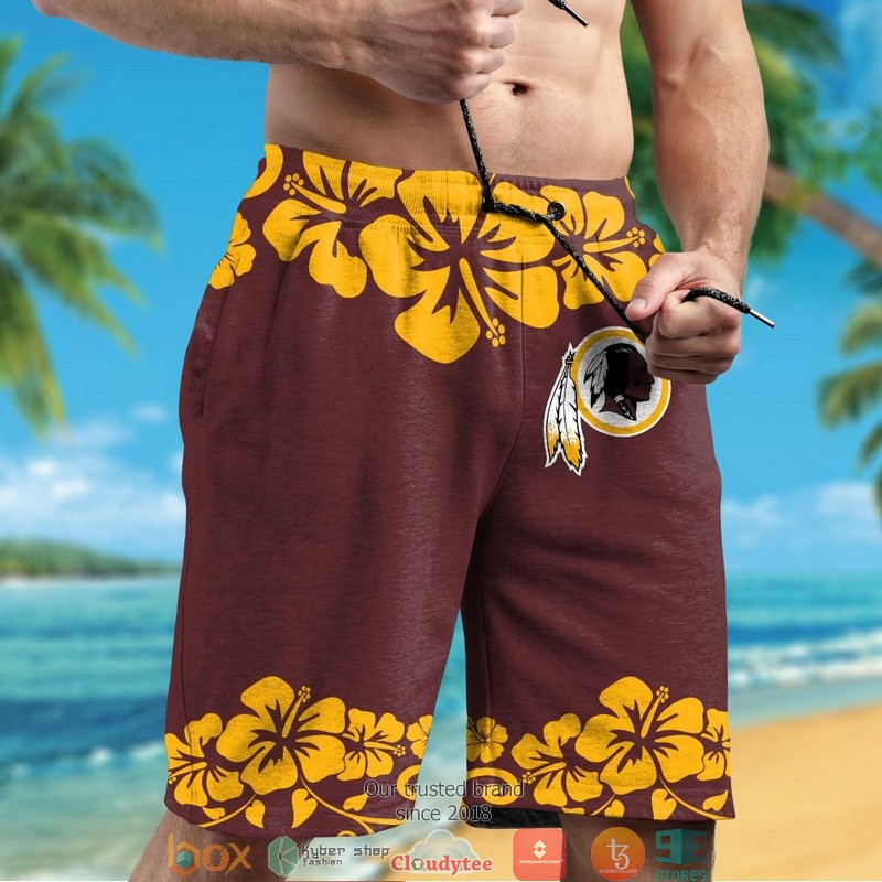 Washington Redskins Yellow Hibiscus Snoopy Hawaiian Shirt Short 1 2 3 4