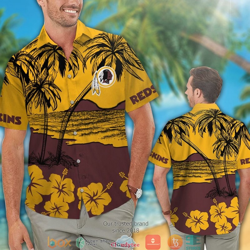 Washington Redskins coconut island hibiscus Hawaiian Shirt Short 1