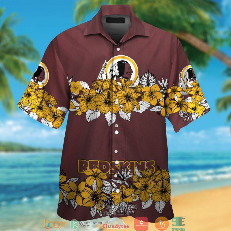 Washington Redskins hibiscus flower line Hawaiian Shirt short