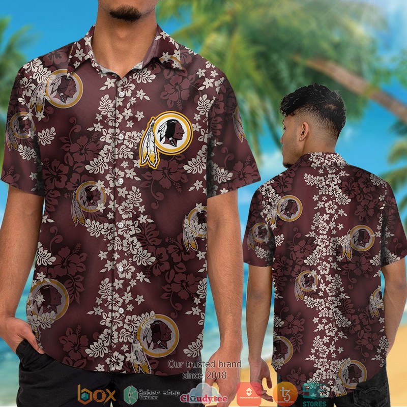 Washington Redskins hibiscus flowers pattern Hawaiian Shirt Short 1