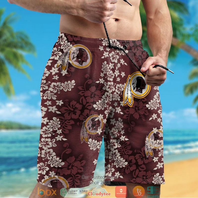 Washington Redskins hibiscus flowers pattern Hawaiian Shirt Short 1 2 3 4