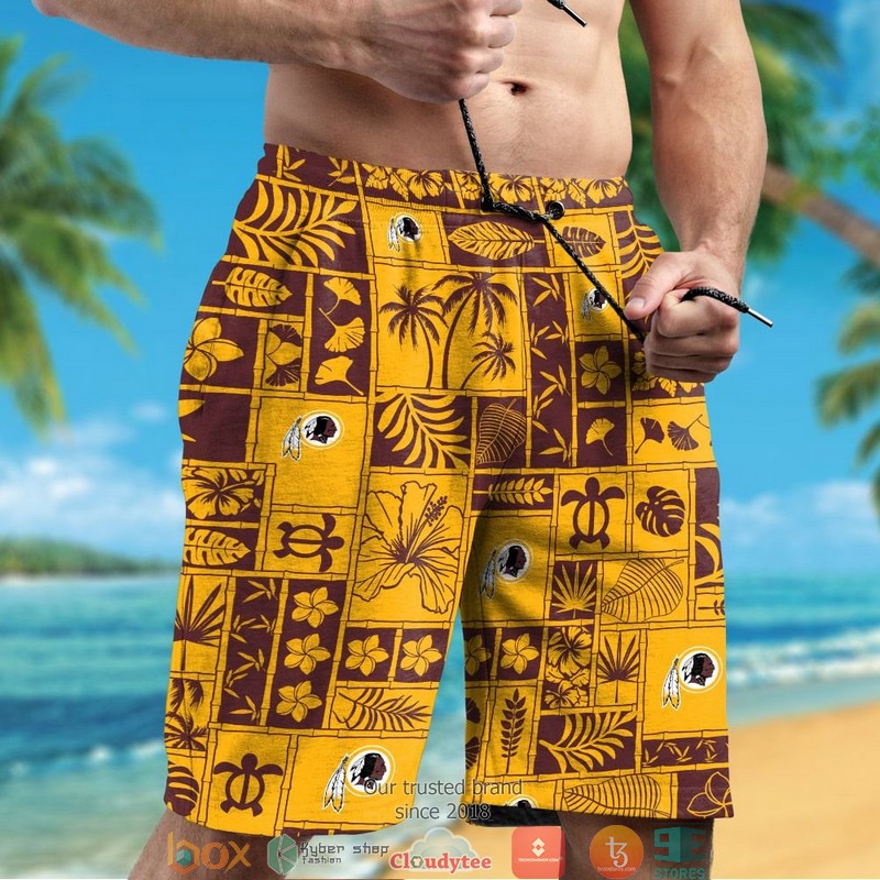 Washington Redskins hibiscus leaf ocean square pattern Hawaiian Shirt Short 1 2 3 4