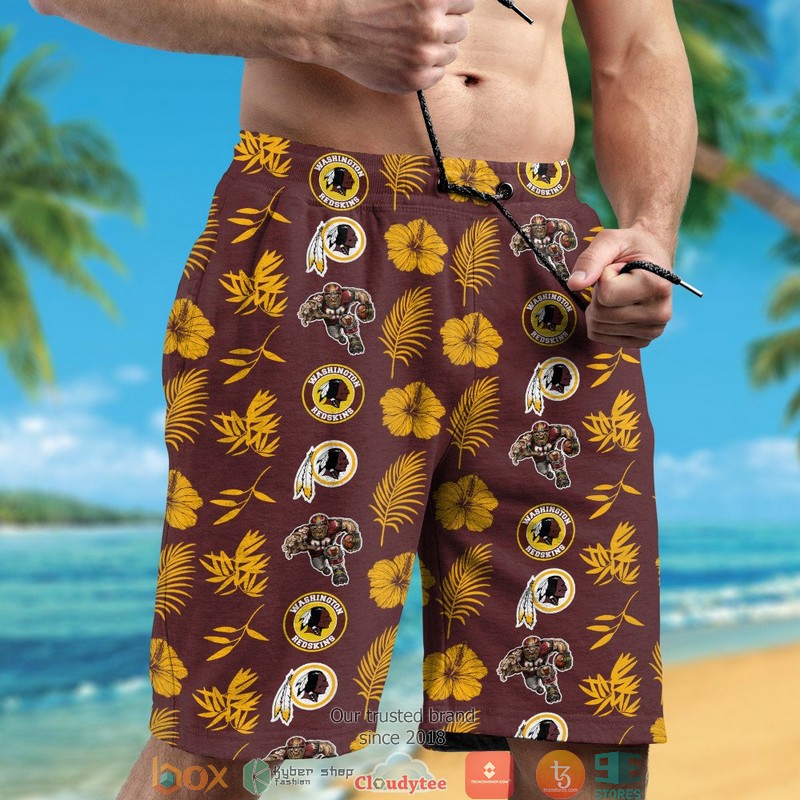 Washington Redskins leaf hibiscus pattern Hawaiian Shirt Short 1 2 3 4