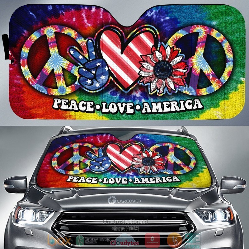 Hippie Sunflower Tie Dye Peace Love America Car Sunshade