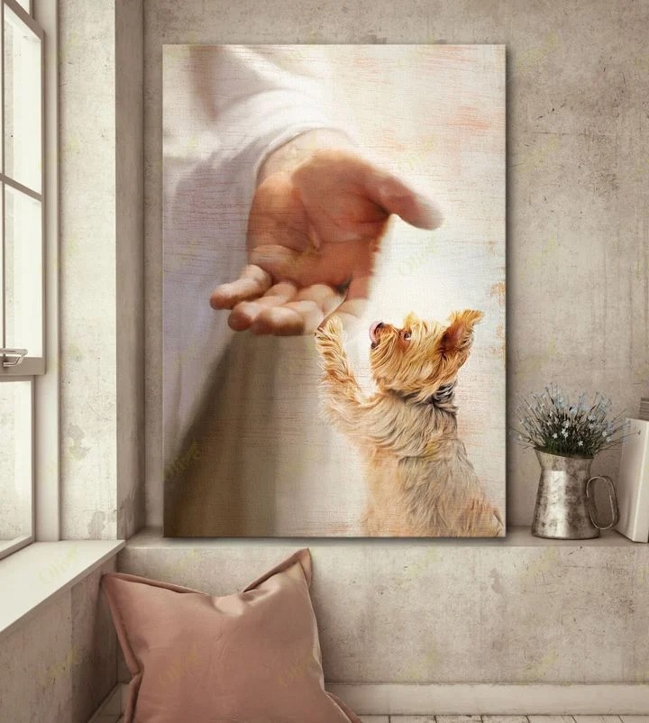 Jesus God Yorkshire Terrier take my hand canvas