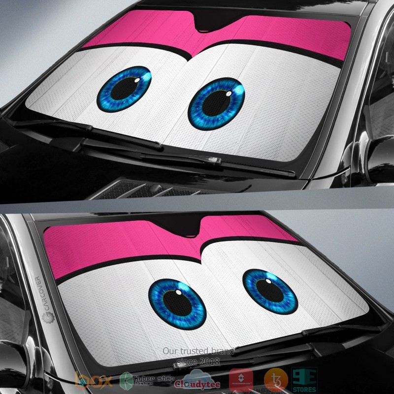 Pink Cute Cartoon Eyes Car Sunshade 1