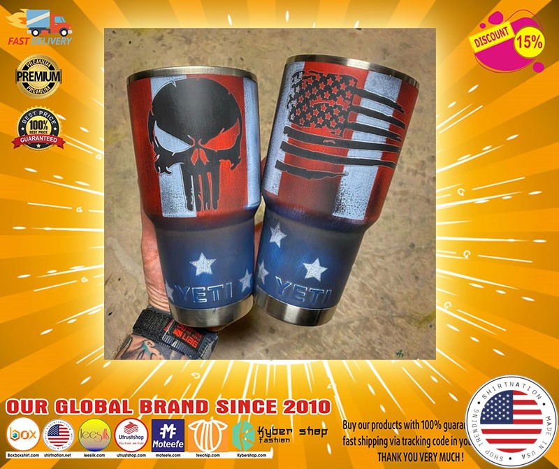 Skull American flag custom name tumbler2