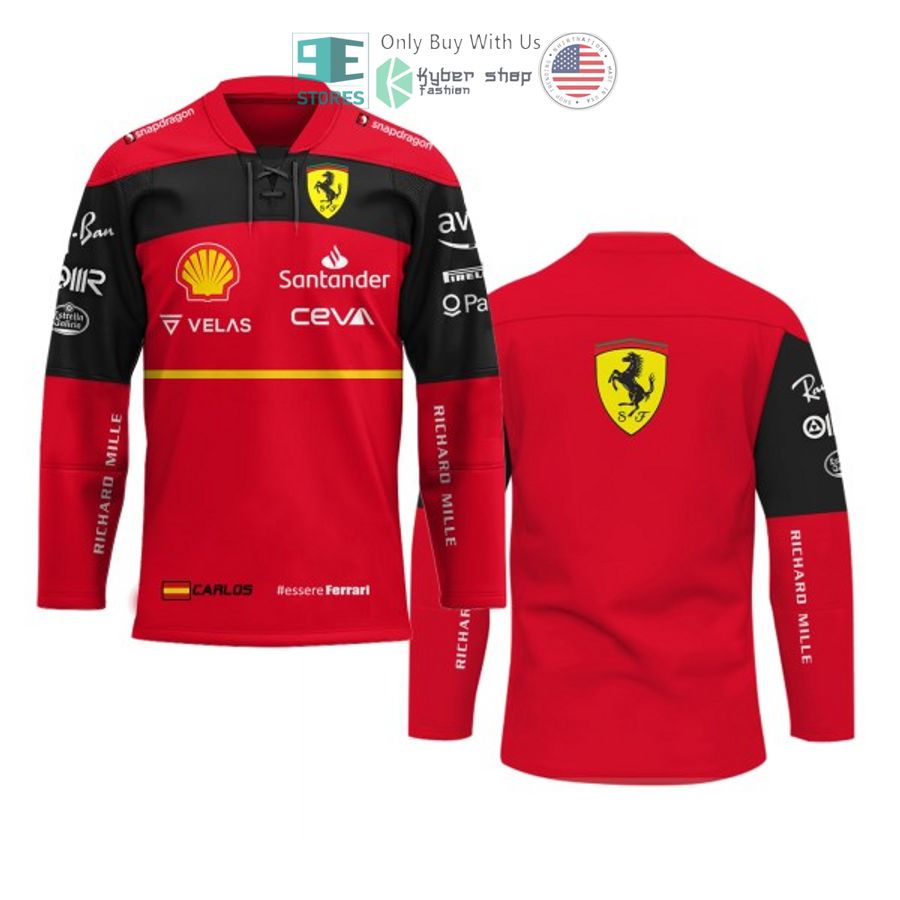 carlos sainz jr scuderia ferrari f1 santander velas ceva hockey jersey 1 11677