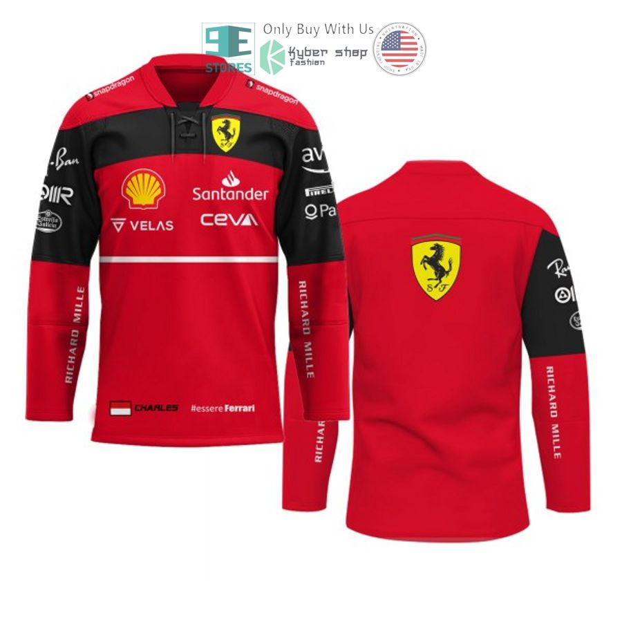 charles leclerc scuderia ferrari f1 santander velas ceva hockey jersey 1 16085