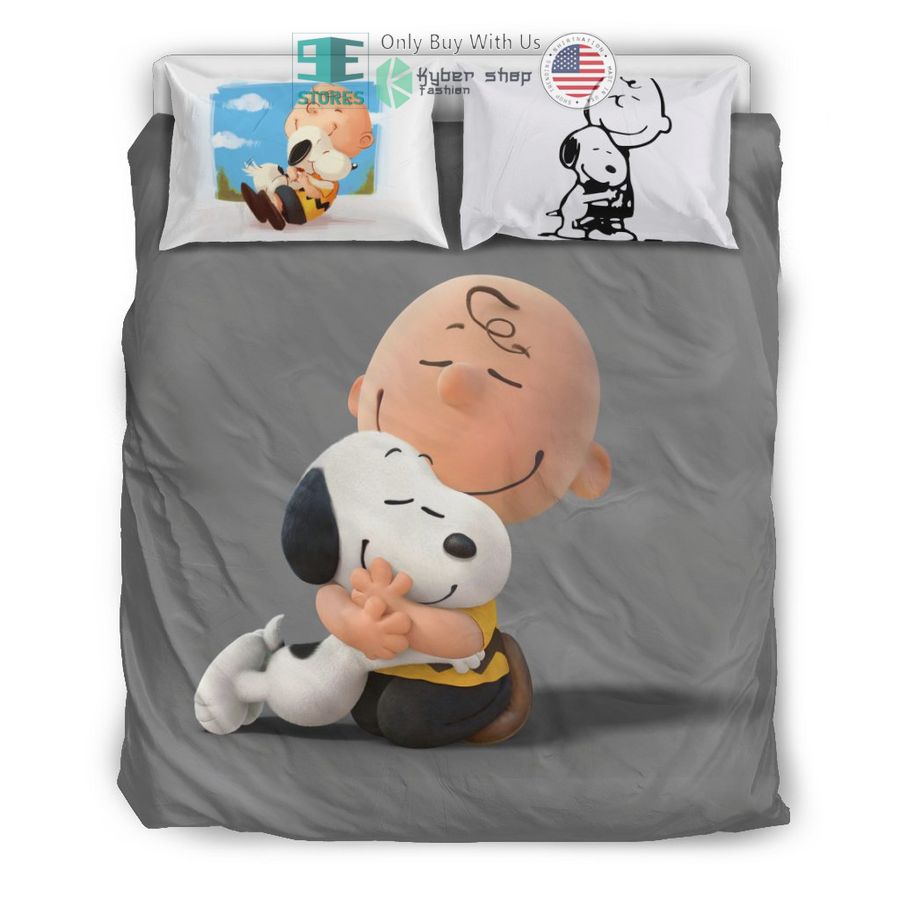 charlie brown hug snoopy grey bedding set 1 75081