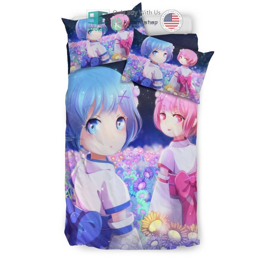 chibi ram rem flowers bedding set 2 64096