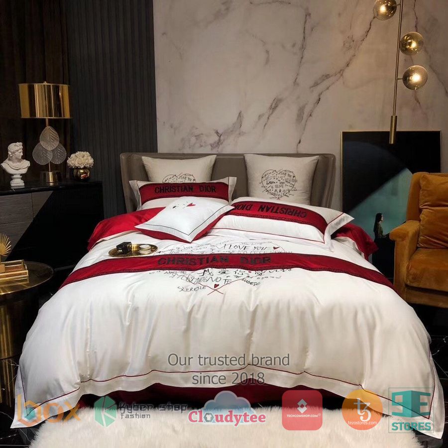 christian dior white red bedding set 1 45842