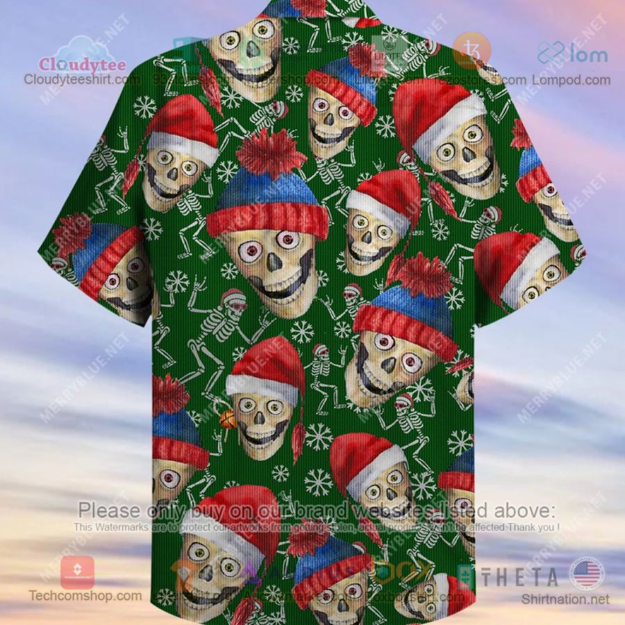 christmas skull green hawaiian shirt 2 16897