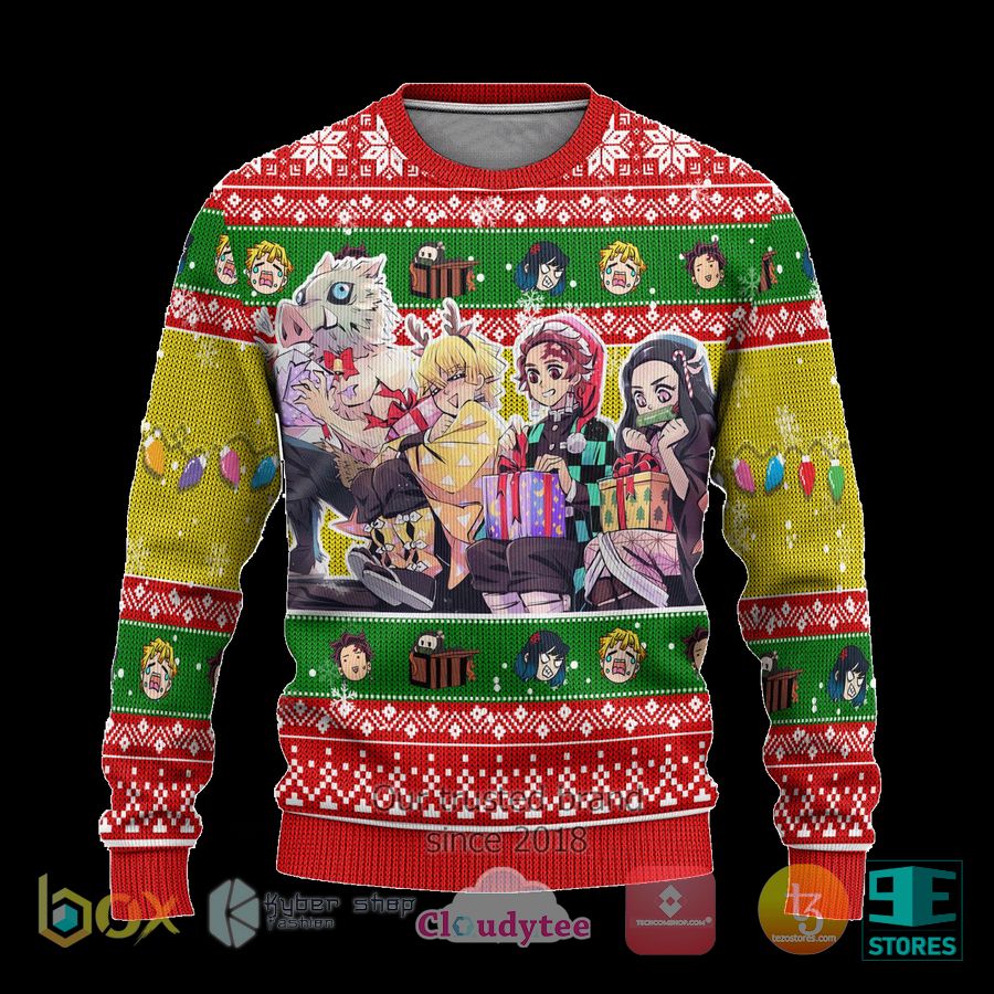 demon slayer anime characters xmas ugly christmas sweater 1 23935