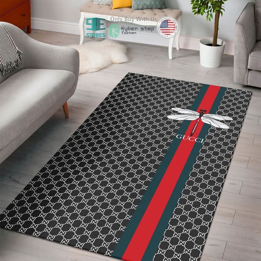 dragonfly black white stripes pattern rectangle rug 1 28584