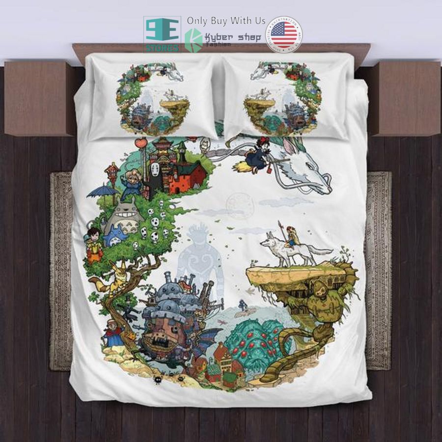 ghibli characters art white bedding set 1 92758