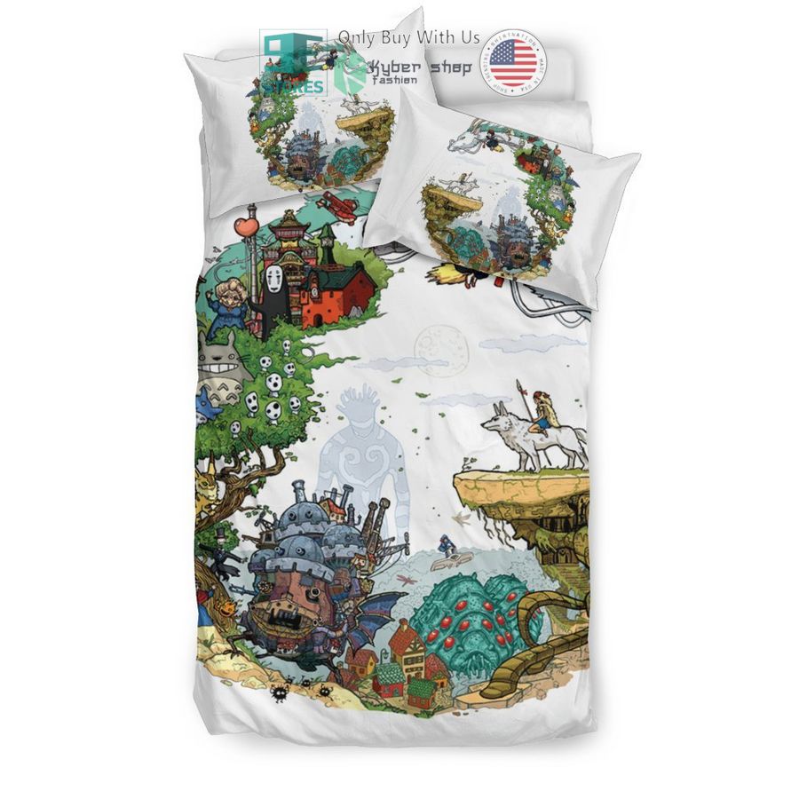 ghibli characters art white bedding set 2 17423