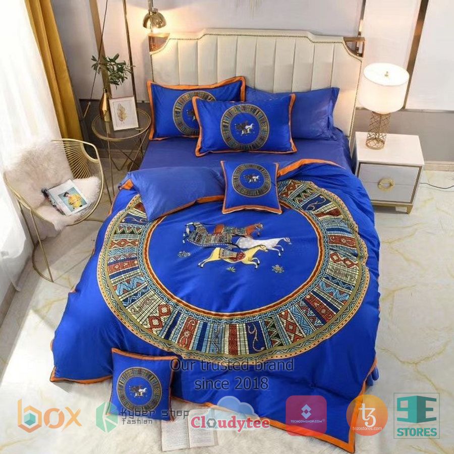 hermes horse blue bedding set 1 8623