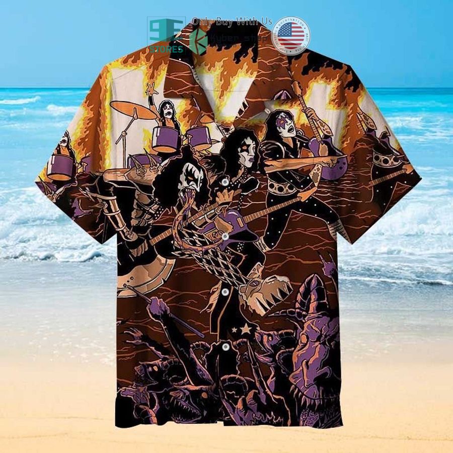 kiss band cartoon fire hawaiian shirt 1 38787