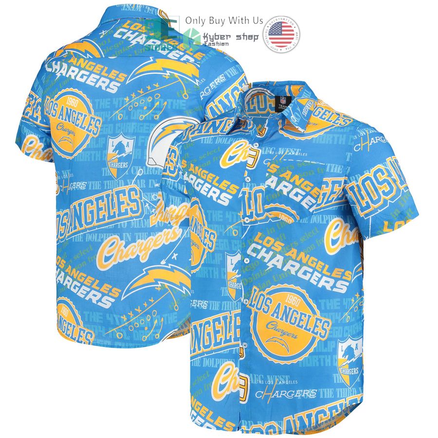 los angeles chargers foco thematic powder blue hawaiian shirt 1 41058