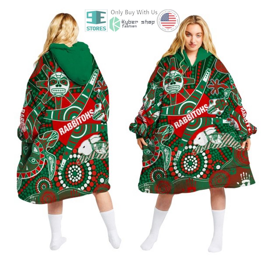 nrl south sydney rabbitohs aboriginal pattern sherpa hooded blanket 2 70369