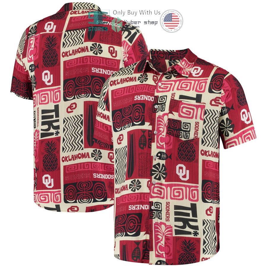 oklahoma sooners foco tiki t tan hawaiian shirt 1 38351