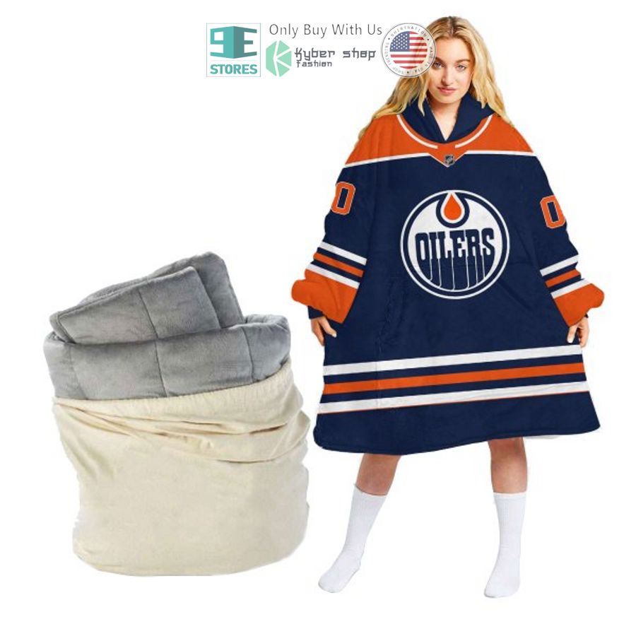 personalized edmonton oilers striped sherpa hooded blanket 1 50196