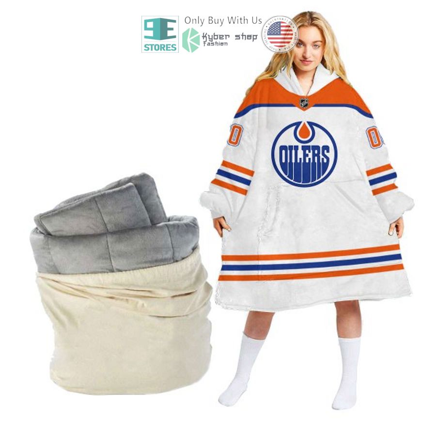 personalized edmonton oilers white sherpa hooded blanket 1 76718