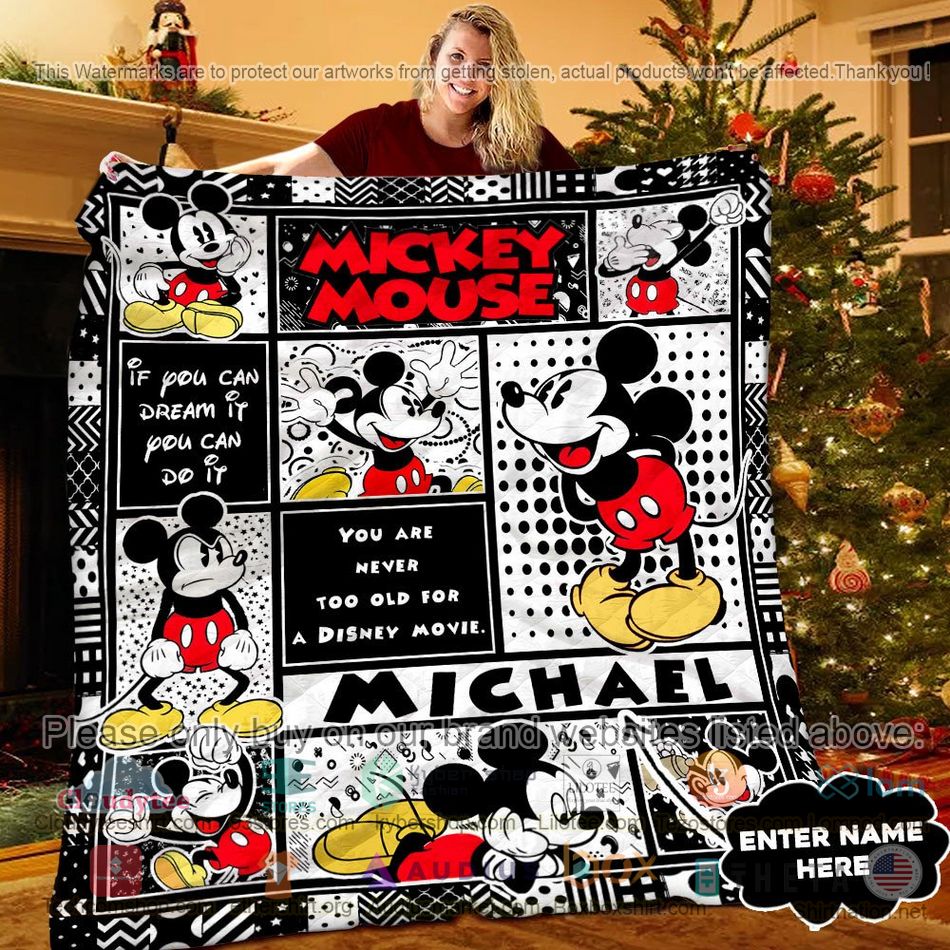 personalized mickey mouse you are never too old for a disney movie quilt 1 7029