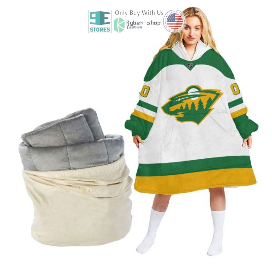 personalized minnesota wild sherpa logo white green hooded blanket 1 3306