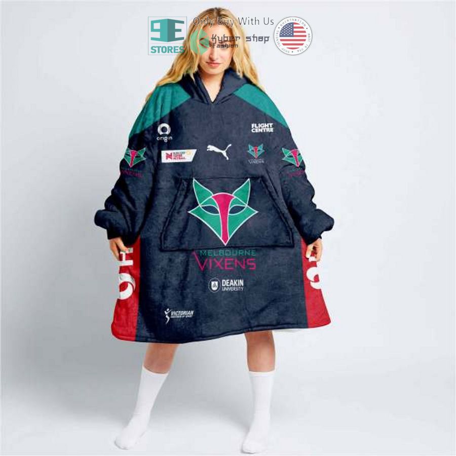 personalized netball melbourne vixens dark blue sherpa hooded blanket 1 81764