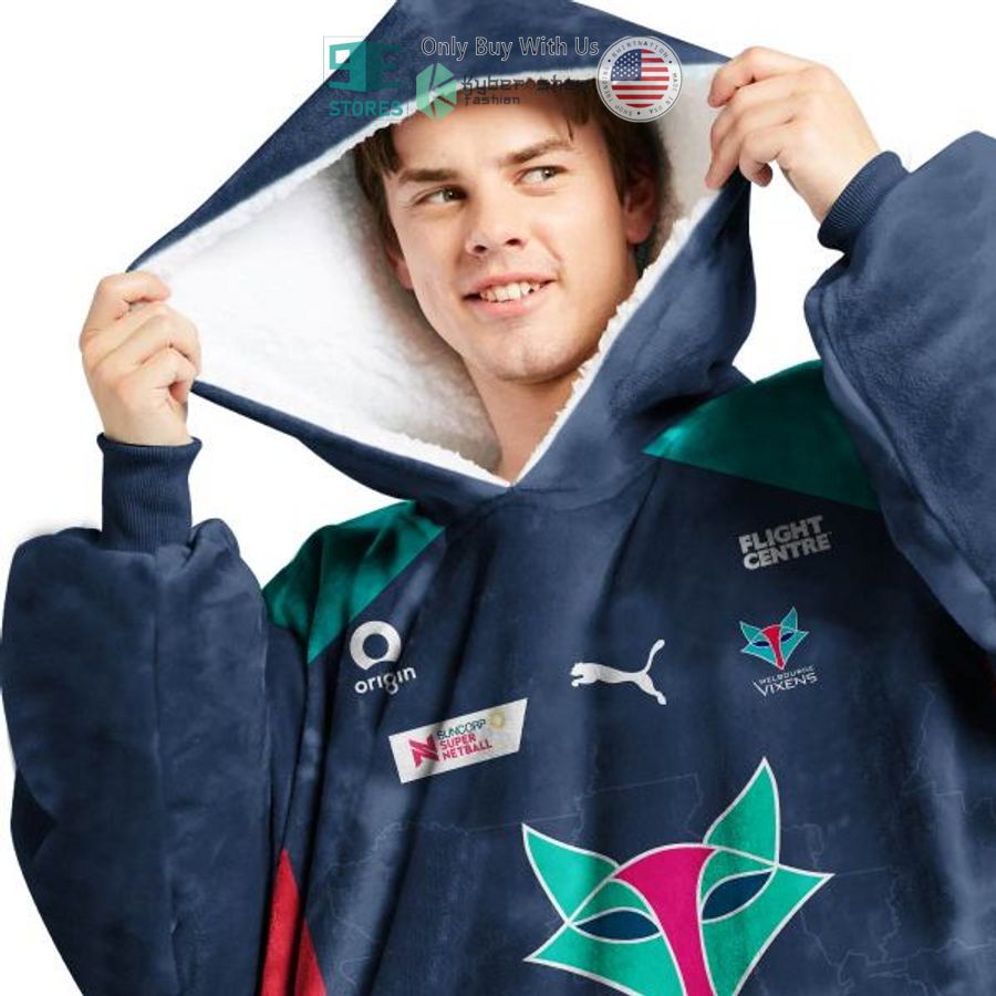 personalized netball melbourne vixens dark blue sherpa hooded blanket 2 63882