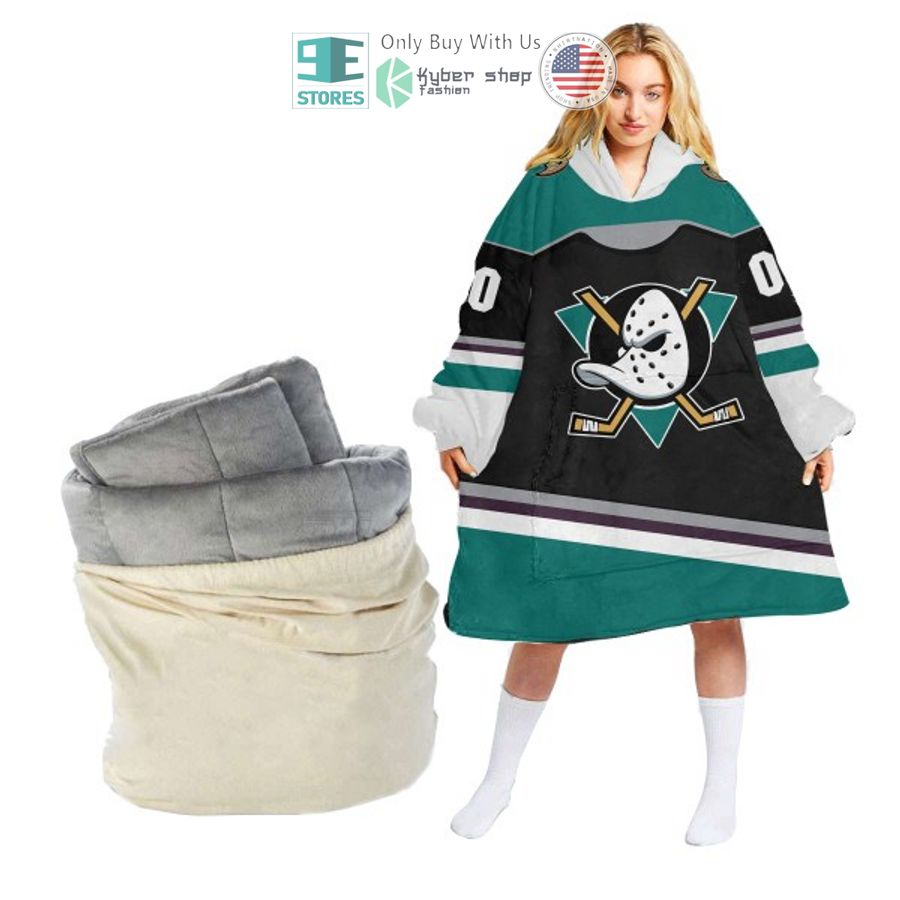 personalized nhl anaheim ducks logo sherpa hooded blanket 2 24208