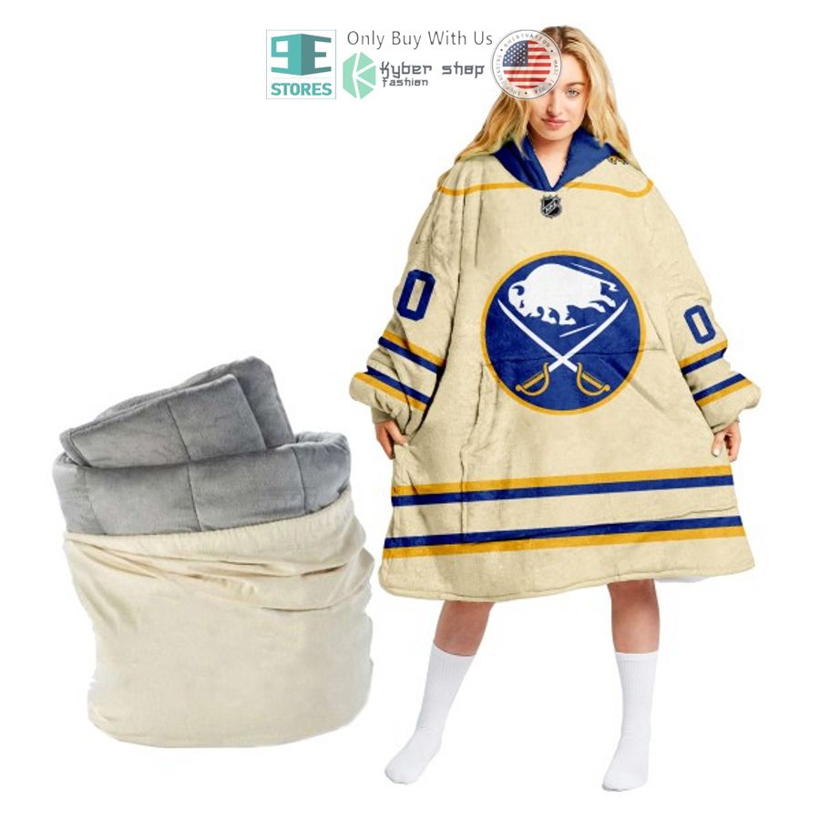 personalized nhl buffalo sabres logo khaki sherpa hooded blanket 1 45839