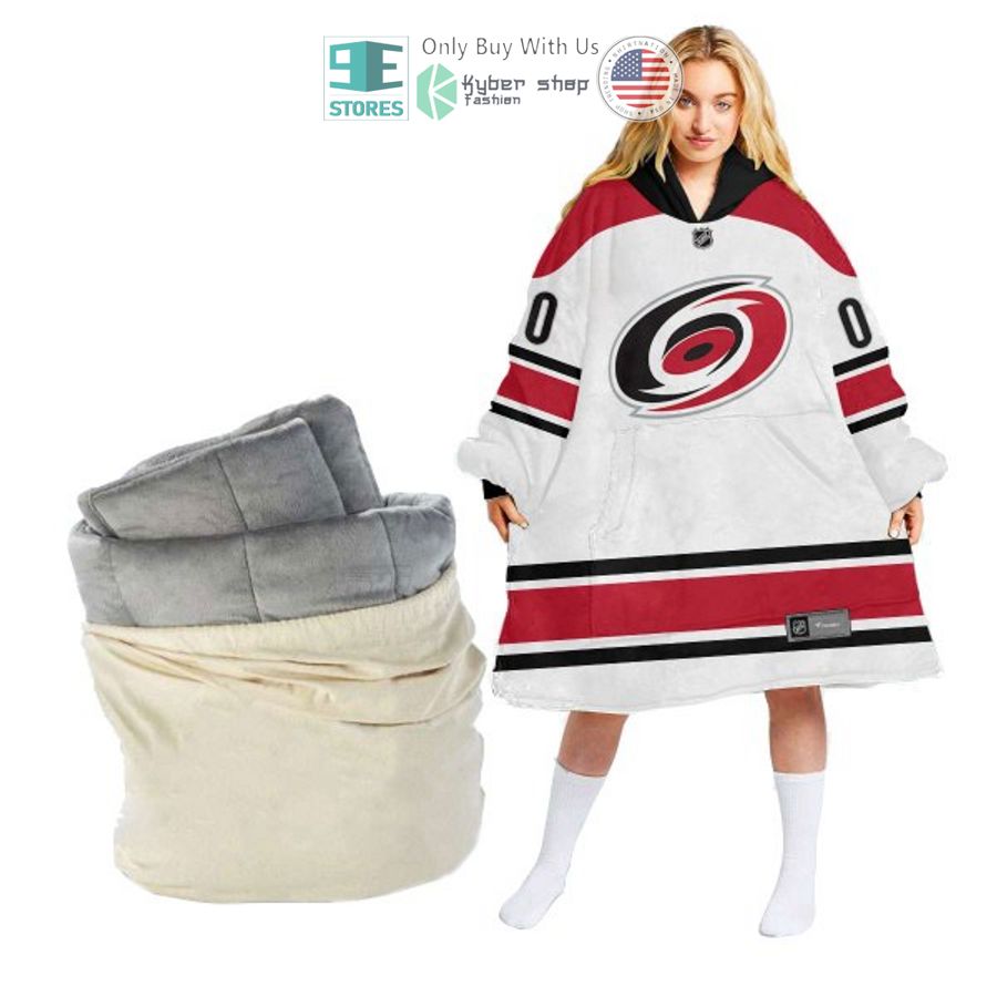 personalized nhl carolina hurricanes white sherpa hooded blanket 1 99988