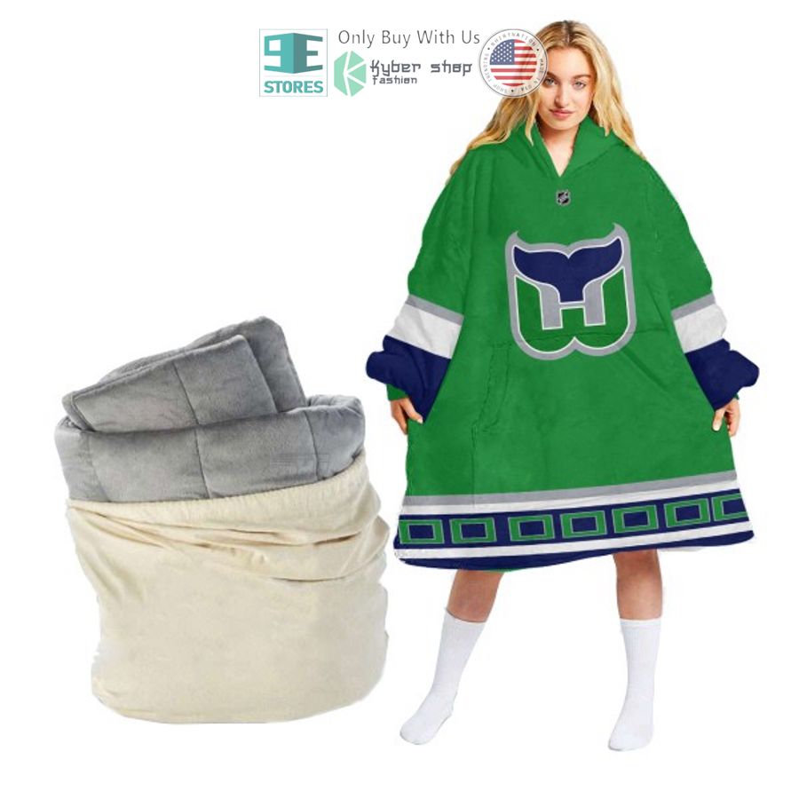 personalized nhl hartford whalers green sherpa hooded blanket 2 68559