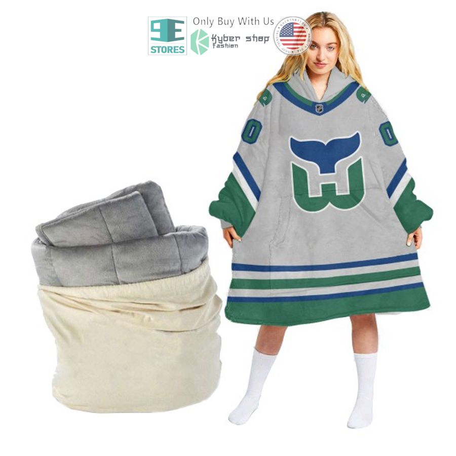 personalized nhl hartford whalers logo sherpa hooded blanket 1 68222