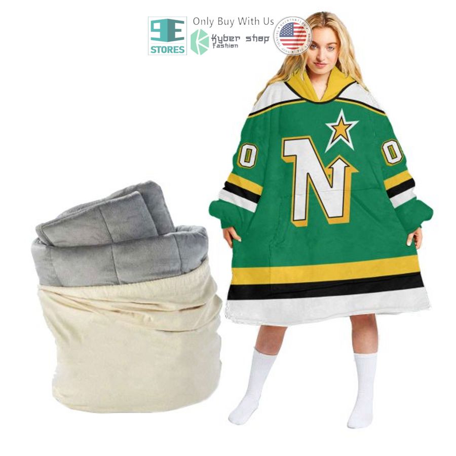 personalized nhl minnesota north stars green sherpa hooded blanket 1 25864