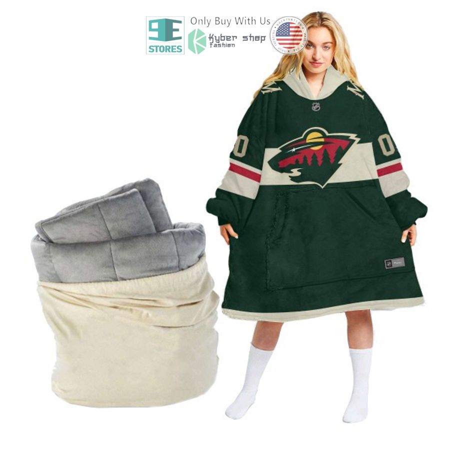 personalized nhl minnesota wild logo sherpa hooded blanket 1 58771