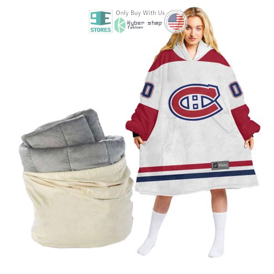 personalized nhl montreal canadiens white sherpa hooded blanket 1 74180