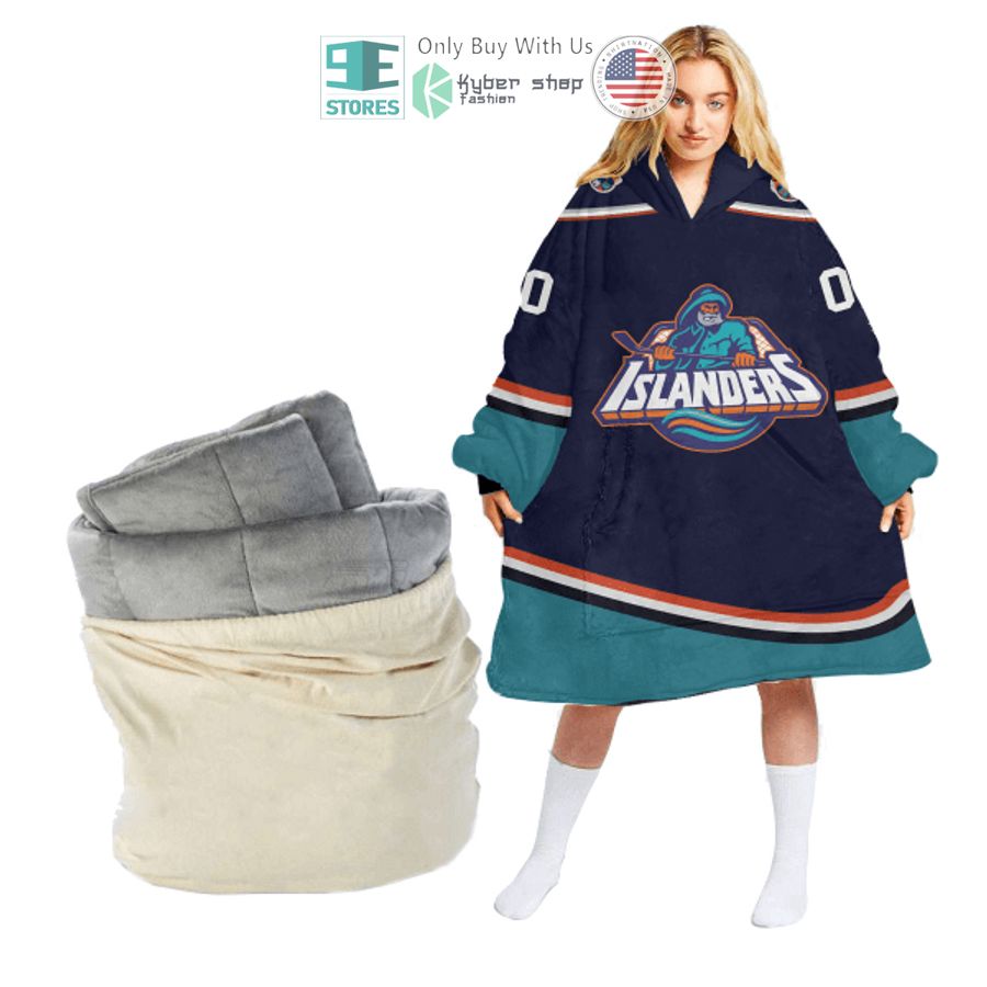 personalized nhl new york islanders blue sherpa hooded blanket 1 20415