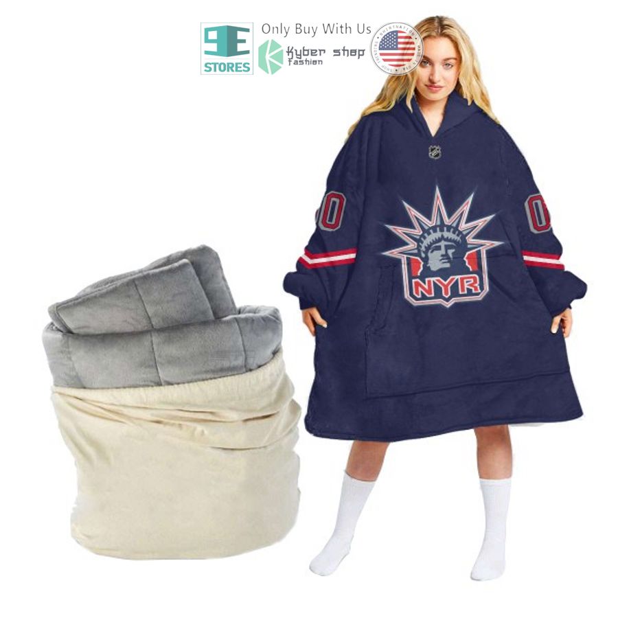 personalized nhl new york rangers blue sherpa hooded blanket 1 37500